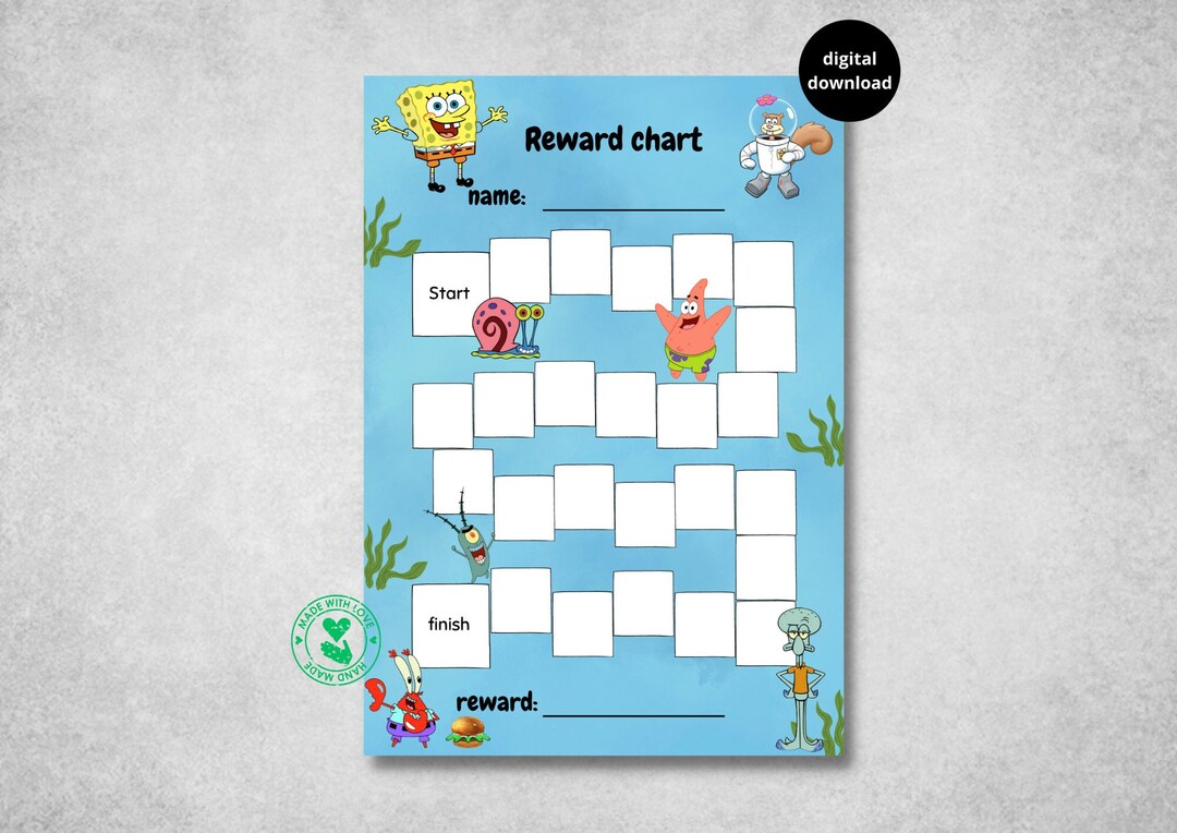 Spongebob Reward Chart for Kids Habit Tracker Behaviour - Etsy