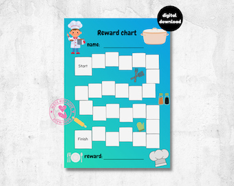 cooking reward chart for kids, behaviour chart, habit tracker, chef, baking, printable, download, digital, A4