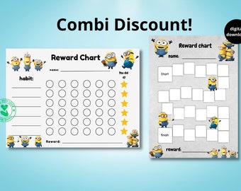 minions reward charts for kids, despicable me, behaviour chart, habit tracker, printable, download, digital
