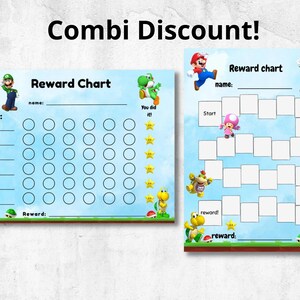 mario reward chart for kids, combination deal, mario, luigi, toad, behaviour chart, habit tracker, printable, download, digital, A4