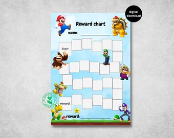 mario reward chart for kids, behaviour chart, habit tracker, printable, download, digital, A4