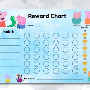 peppa pig reward chart for kids, behaviour chart, habit tracker, printable, download, digital