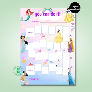 Prinzessin Belohnungstabelle für Kinder, Gewohnheitstracker, Verhaltenstabelle, printable, download, digital, A4, Burg, Spaß, für Kinder