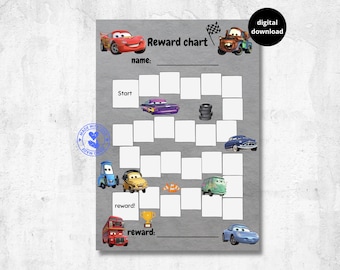 cars reward chart for kids, Lightning McQueen mater, cars movie, behaviour chart, habit tracker, A4