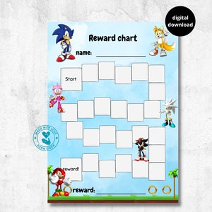 sonic the hedgehog reward chart for kids, sonic, tails, behaviour chart, habit tracker, digital, download, printable, A4