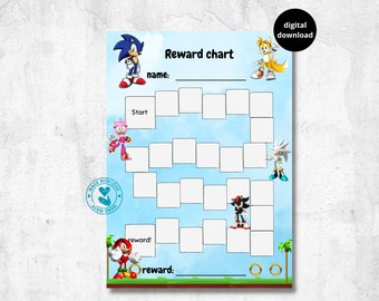 sonic the hedgehog reward chart for kids, sonic, tails, behaviour chart, habit tracker, digital, download, printable, A4