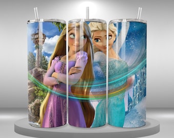 Frozen y Rapunzel princesa Tumbler envuelve vaso flaco de 20 oz, descarga digital, imagen de sublimación imprimible