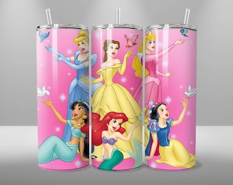 Princess Tumbler envuelve vaso flaco de 20 oz, Ariel, Jasmine, Blancanieves, descarga digital, imagen de sublimación imprimible