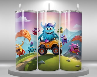 Cute monsters  20oz Skinny Tumbler Sublimation Designs, Kids Tumbler Wrap PNG File Digital Download, printable, cute farm animals