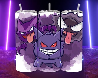 Gengar tumbler wrap, Pokémon Tumbler wrap 20oz skinny tumbler, pokemon tumbler, Ash pokemon, kids tumbler, digital download, pokemon png