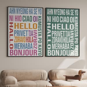 Hello Wall Art | Hello Ciao Ola Poster | Modern Colorful Typography Arts | Global Language Poster | Bold Typographic Posters | Entrance Arts