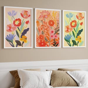 Abstract Floral Watercolor Wall Art Set of 3 | Colorful Flowers Poster | Trendy Maximalist Poster | Botanical Floral Art | Home Decor & Gift