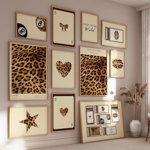 Trendy Leopard Wall Art Set of 11 | Leopard 8 Ball Poster | Leopard Matchbox Printable | Leopard Pattern Poster Set | Bedroom Wall Decor Set