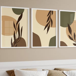 Boho Abstract Wall Art Set of 3 | Mid Century Modern Poster | Trendy Botanical 3 Piece Wall Art | Boho Geometric Poster | Living Room Decors