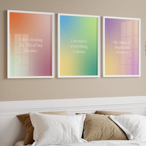 Aura Gradient Poster Set of 3 | Trendy Affirmation Poster | Spiritual Energy Print | Colorful Aura Poster | Positive Quote Art | Girly Decor