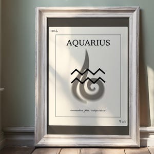 Art mural zodiaque Verseau | Signe astrologique tendance à imprimer |  Poster de carte à jouer de zodiaque d'astrologie | Affiche de décoration spirituelle moderne | Blanc et gris
