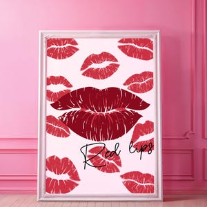 Red Kiss Wall Art | Trendy Lipstick Kisses Poster | Red Mouth Kisses Print | Retro Lips Poster | Girl Room Wall Art | Makeup Room Wall Decor