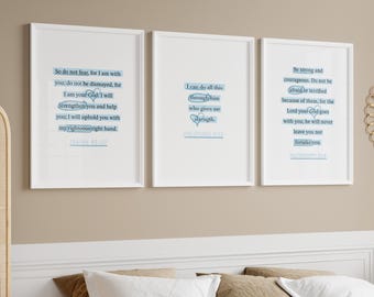 Trendy Christian Wall Art Set of 3 | Blue Bible Verse Wall Art | Jesus Poster Set | Christian Aesthetic Print | Quote Christian Girly Poster