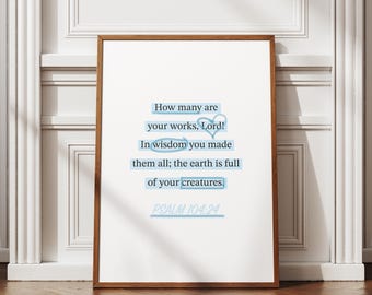 Blue Psalm 104.24 Wall Art | Blue Bible Verse Wall Art | Trendy Christian Posters | Christian Aesthetic Printable | Quote Christian Wall Art