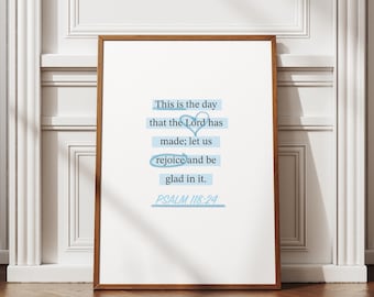 Blue Psalm 118.24 Wall Art | Blue Bible Verse Wall Art | Trendy Christian Posters | Christian Aesthetic Printable | Quote Christian Wall Art