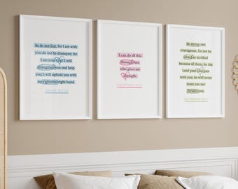 Trendy Christian Wall Art Set of 3 | Colorful Bible Verse Wall Art | Jesus Poster Set | Christian Aesthetic Print | Quote Christian Wall Art