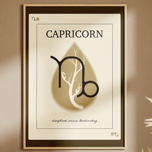 Capricorn Zodiac Wall Art | Trendy Star Sign Printable |  Astrology Zodiac Playing Card Posters | Modern Spiritual Art Decor | White & Brown