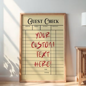 Customize Guest Check Wall Art | Guest Check Poster | Custom Quotes Poster | Kitchen Retro Decor | Apartment Wall Decor | Personalize Poster