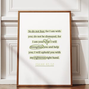Green Isaiah 41 10 Wall Art | Green Bible Verse Wall Art | Trendy Christian Poster | Christian Aesthetic Printable | Quote Christian Posters