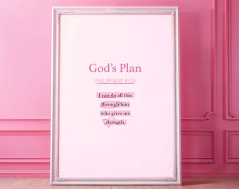 Philippians 4 13 Wall Art | Pink Bible Verse Wall Arts | Trendy Christian Poster | Christian Aesthetic Printable | Quote Christian Wall Arts