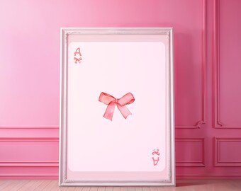 Cute Bow Playing Card Poster | Retro Pink Bows Wall Art | Coquette Aesthetic Art | Preppy Girl Posters | Girly Room Decor | Ace Playing Card