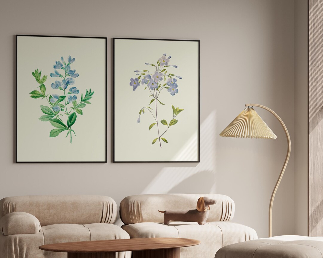 Blue Watercolor Wildflower Wall Art Set of 2 | Neutral Flower 2 Piece ...