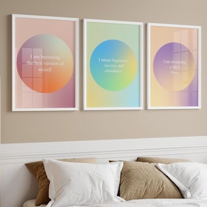 Aura Gradient Poster Set of 3 | Trendy Affirmation Poster | Colorful Aura Poster | Spiritual Energy Print | Positive Quote Art | Girly Decor