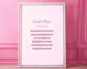 Isaiah 41 10 Wall Art | Pink Bible Verse Wall Art | Trendy Christian Poster | Christian Aesthetic Printable | Quote Christian Girly Wall Art