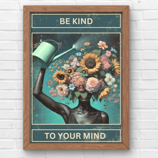 Be Kind To Your Mind Poster, Be Kind To Your Mind Print, Retro Poster Print, Music Retro Poster, Vintage Print, Positivity Poster, Printable