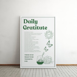 Personalized Daily Gratitute Poster, Green Retro Poster, Retro Quote Print, Dorm Room Decor, Digital Download Print, Wall Decor
