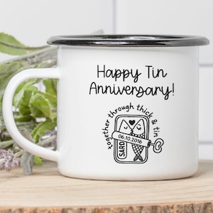 10 year anniversary gift, Happy Tin Anniversary personalized mug keepsake