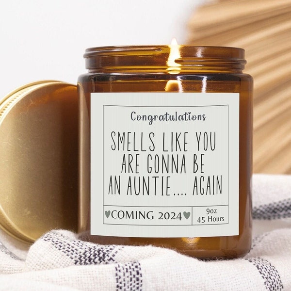 Pregnancy Announcement Auntie Again, Aunt & Uncle custom candle, baby reveal, going to be auntie, auntie candle, Tia and Tio Again, 2nd baby