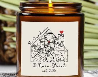 Housewarming personalized map candle, Custom new home gift, personalized first home present