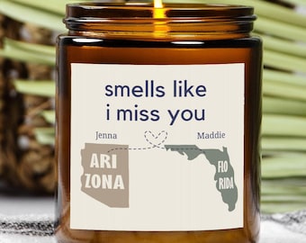 Miss you candle long distance gift, custom best friends moving gift far away, thinking of you gift