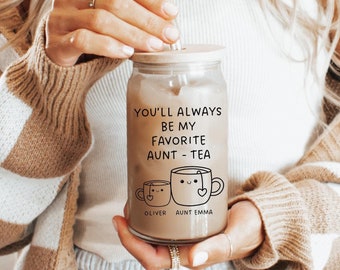 Aunt-tea custom aunt glass iced coffee cup gift, personalized aunty glass soda can
