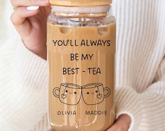 Best-tea gift, custom bestie 16oz glass soda can cup, personalized best friend gift, friendship mug, friend bday, long distance