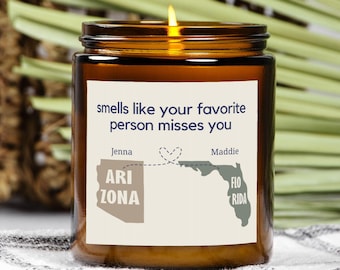 Favorite person misses you candle, long distance friend gift, custom best friends far away, thinking of you gift
