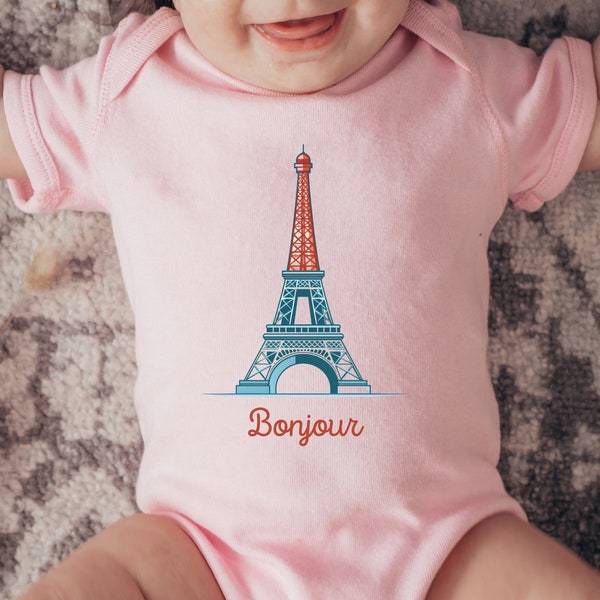 Paris baby bodysuit French gift, Eiffel tower romper, Bonjour vacation baby, Paris baby shower