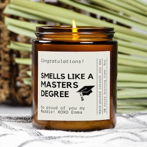 Masters degree candle gift, personalized graduation present, custom graduate present