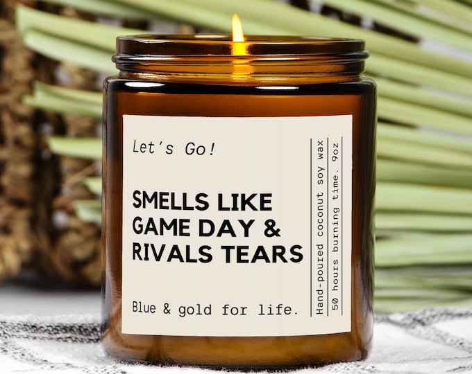 Smells like game day & rivals tears candle, funny sports lucky gameday personalized gift