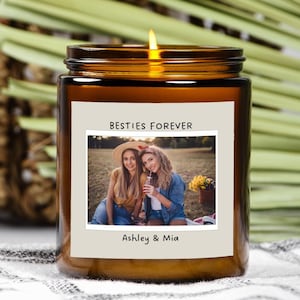 Best friend photo memory candle gift, Custom bestie candle, personalized friendship candle, long distance friend birthday