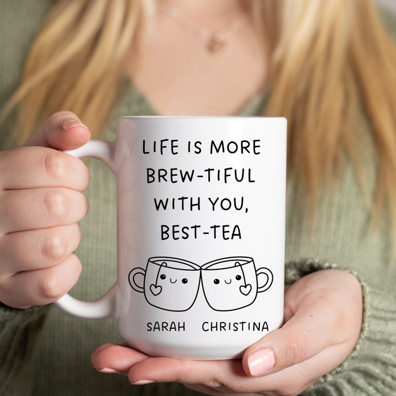 Personalized best friend mug gift, custom best-tea friendship mug, friend birthday long distance 15oz All White Mug