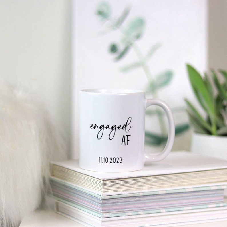 Fiance gift engaged AF personalized mug, custom engaged gift idea for best friend, engaged keepsake, funny engagement gift 11oz All White Mug