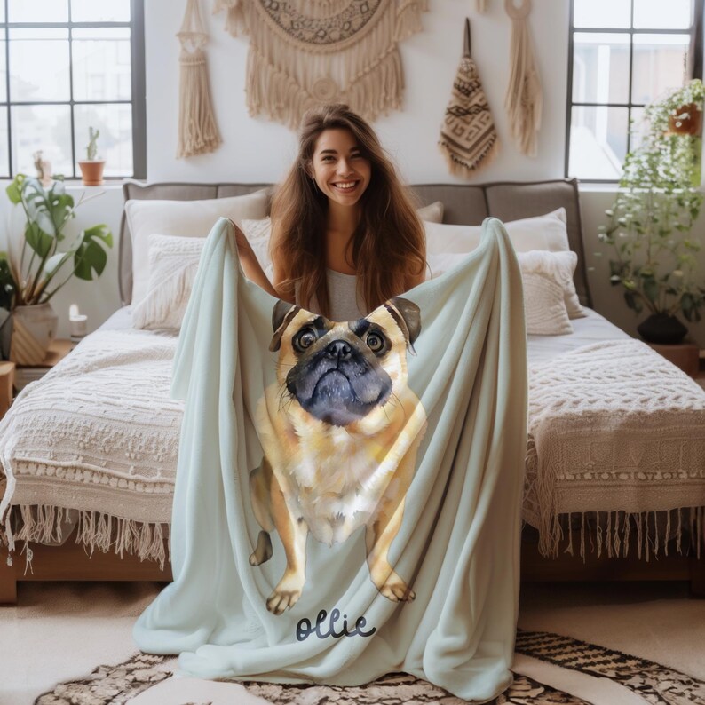 Custom Watercolor Cat Blanket, Personalized Cat Mom Gift, Pet Photo