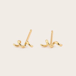 14k Solid Gold Zig Zag Stud Earrings – Minimalist Gold Studs, Real Gold Earrings for Cartilage or Second Hole, Dainty Everyday Fine Jewelry